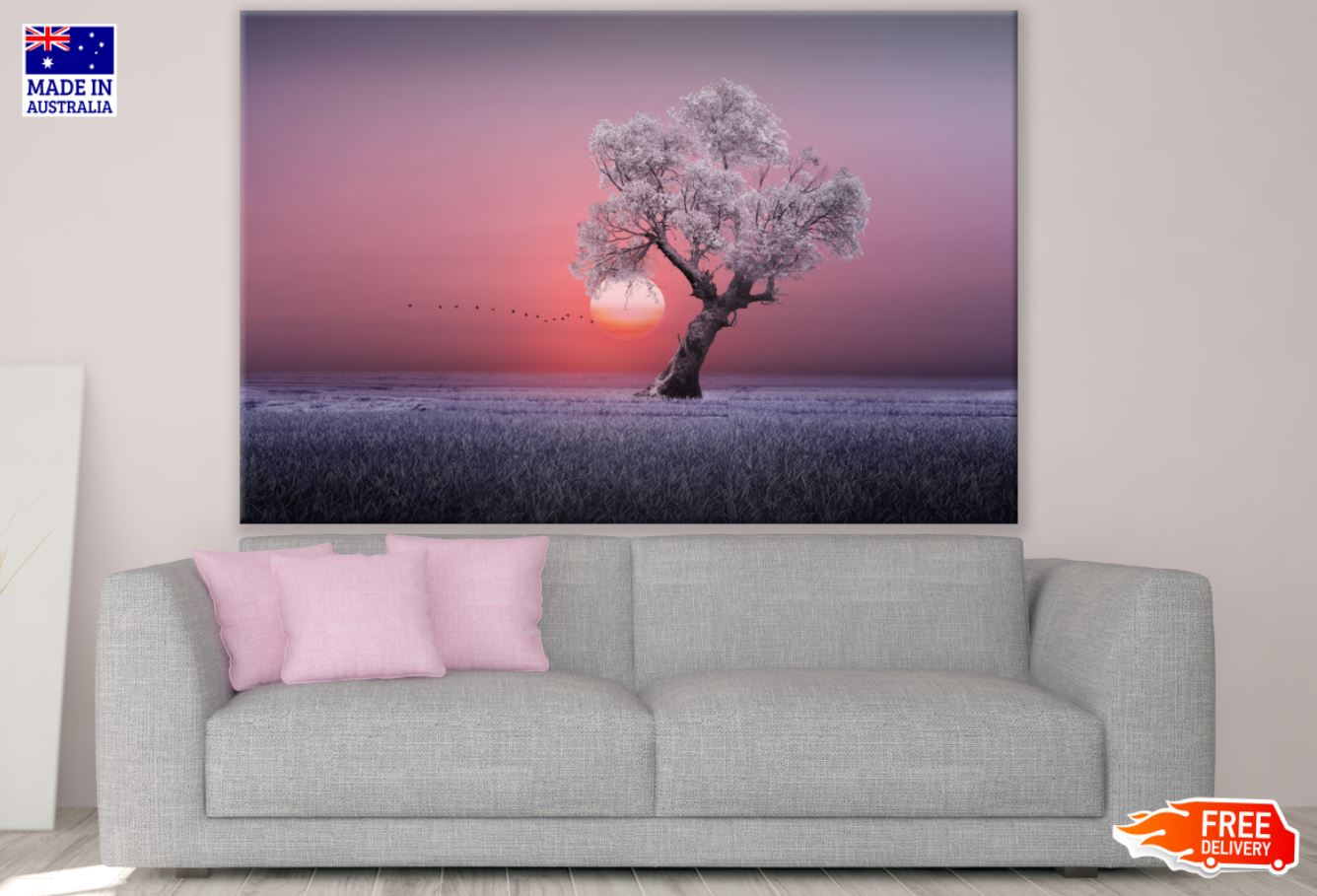 Tree in a Lake at Sunset Photograph Print 100% Australian Made