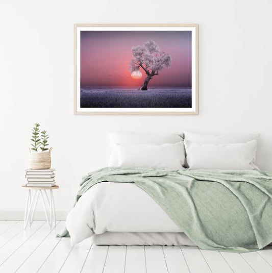 Tree in Meadow at Sunset Scenery Photograph Home Decor Premium Quality Poster Print Choose Your Sizes