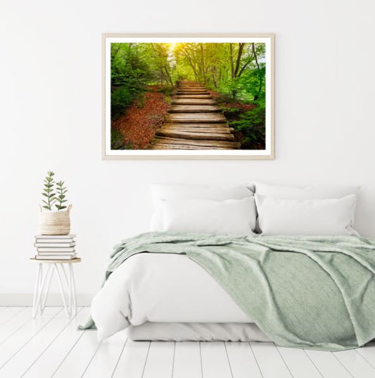 Wooden Stairs in Forest Scenery Photograph Home Decor Premium Quality Poster Print Choose Your Sizes
