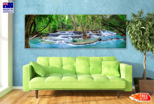 Panoramic Canvas Waterfall in Forest Scenery Photograph High Quality 100% Australian made wall Canvas Print ready to hang