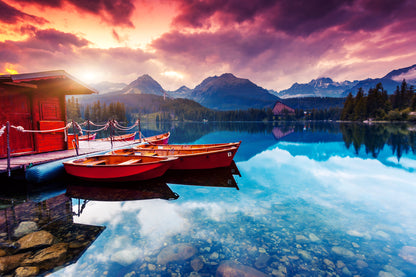 Boats on Lake Mountain Scenery Photograph Home Decor Premium Quality Poster Print Choose Your Sizes