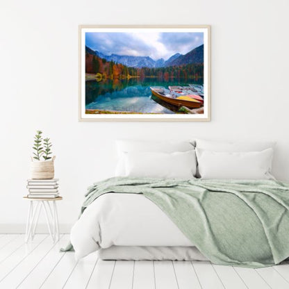 Boats on Lake Mountain Scenery Photograph Home Decor Premium Quality Poster Print Choose Your Sizes