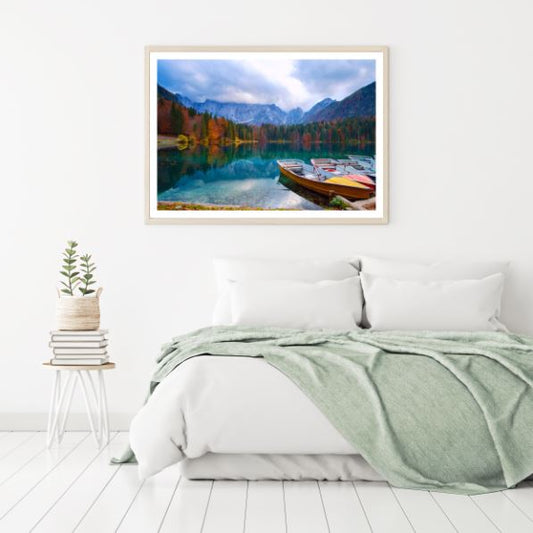 Boats on Lake Mountain Scenery Photograph Home Decor Premium Quality Poster Print Choose Your Sizes