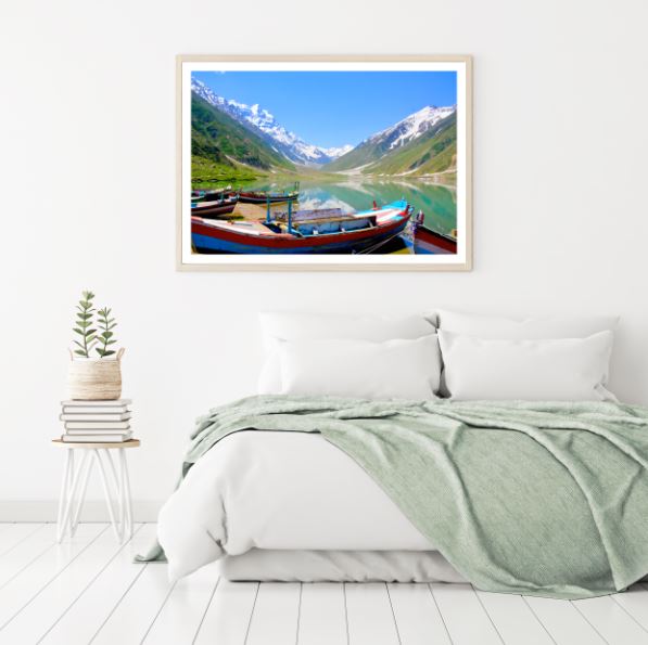 Boats on Lake Mountain Scenery Photograph Home Decor Premium Quality Poster Print Choose Your Sizes