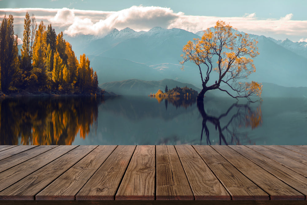 Wooden Pier & Trees in Lake View Photograph Home Decor Premium Quality Poster Print Choose Your Sizes