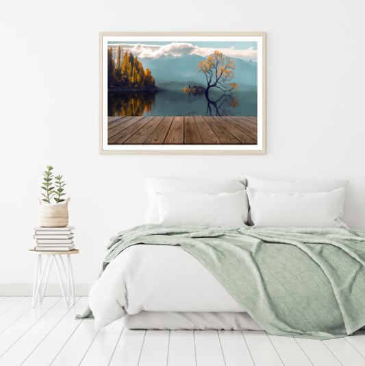 Wooden Pier & Trees in Lake View Photograph Home Decor Premium Quality Poster Print Choose Your Sizes