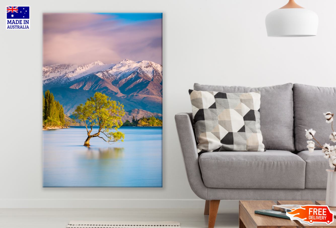 Tree in a Lake with Mountain View Photograph Print 100% Australian Made