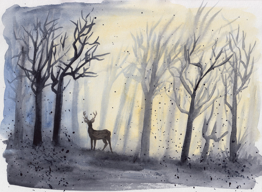 Deer in Forest Watercolor Painting Print 100% Australian Made