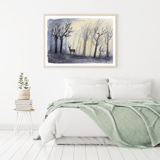 Deer & Forest Watercolor Painting Home Decor Premium Quality Poster Print Choose Your Sizes