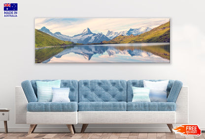 Panoramic Canvas Mountain Lake View Scenery Photograph High Quality 100% Australian made wall Canvas Print ready to hang