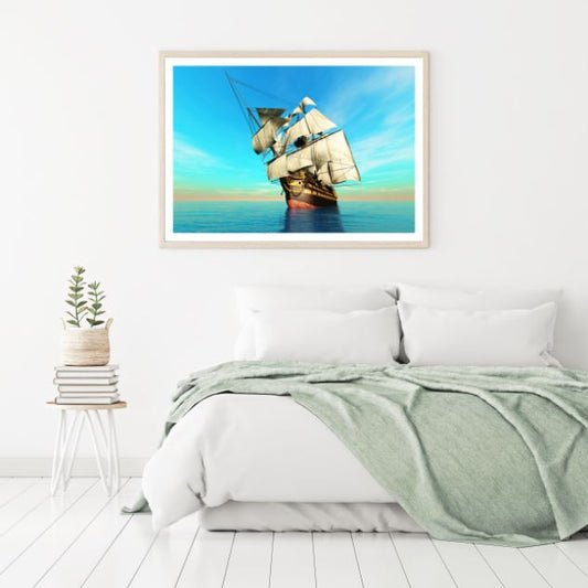 Boat on Sea Digital Art Painting Home Decor Premium Quality Poster Print Choose Your Sizes