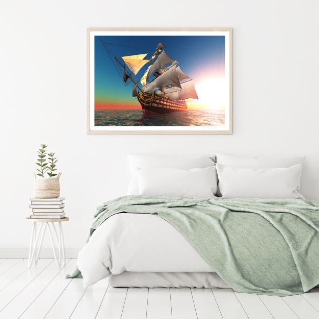 Boat on Sea Digital Art Painting Home Decor Premium Quality Poster Print Choose Your Sizes