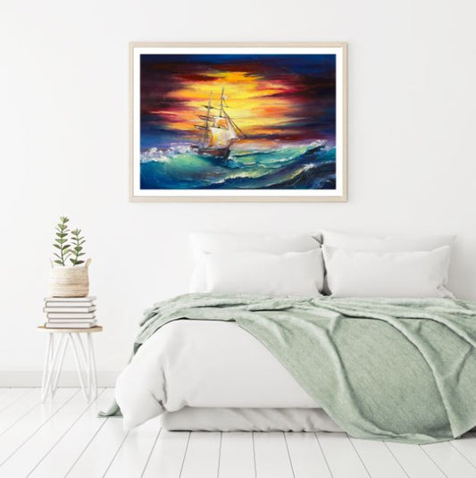 Boat on Rough Sea Oil Painting Home Decor Premium Quality Poster Print Choose Your Sizes