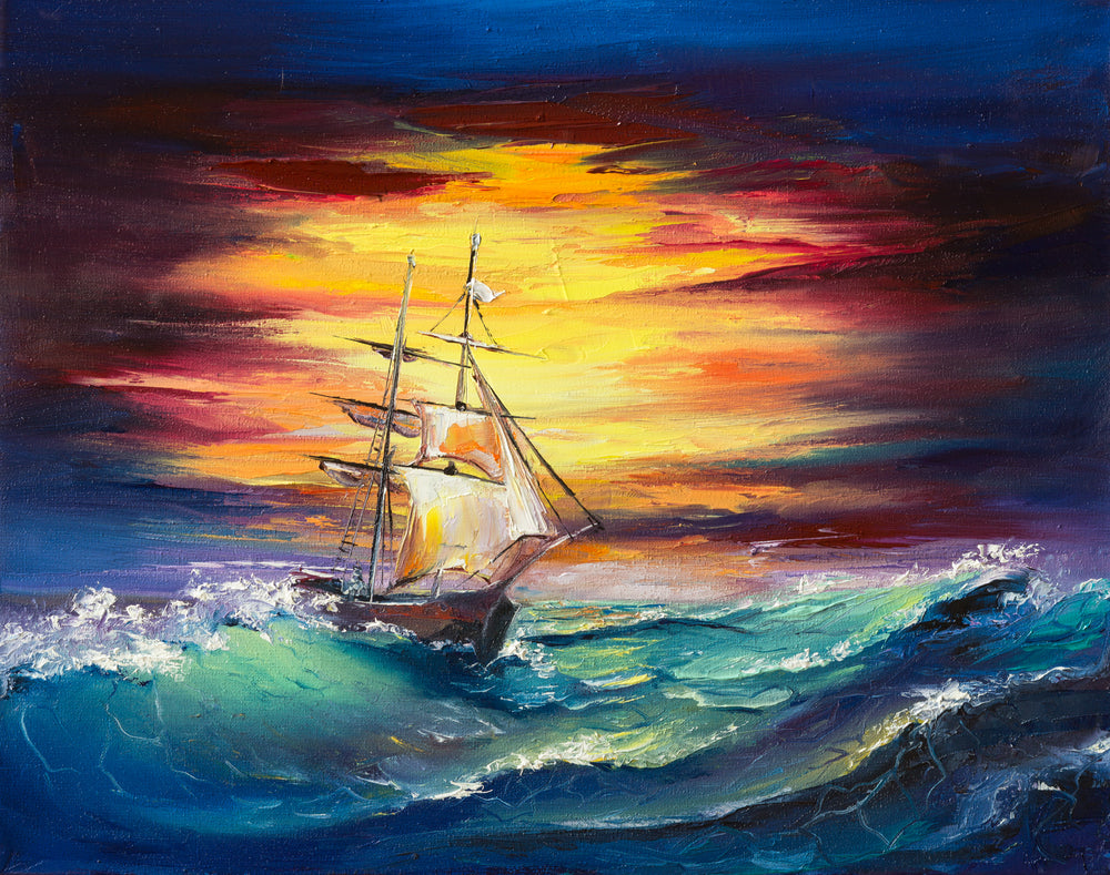 Boat on Rough Sea Oil Painting Home Decor Premium Quality Poster Print Choose Your Sizes