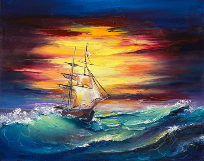 Boat on Rough Sea Oil Painting Home Decor Premium Quality Poster Print Choose Your Sizes