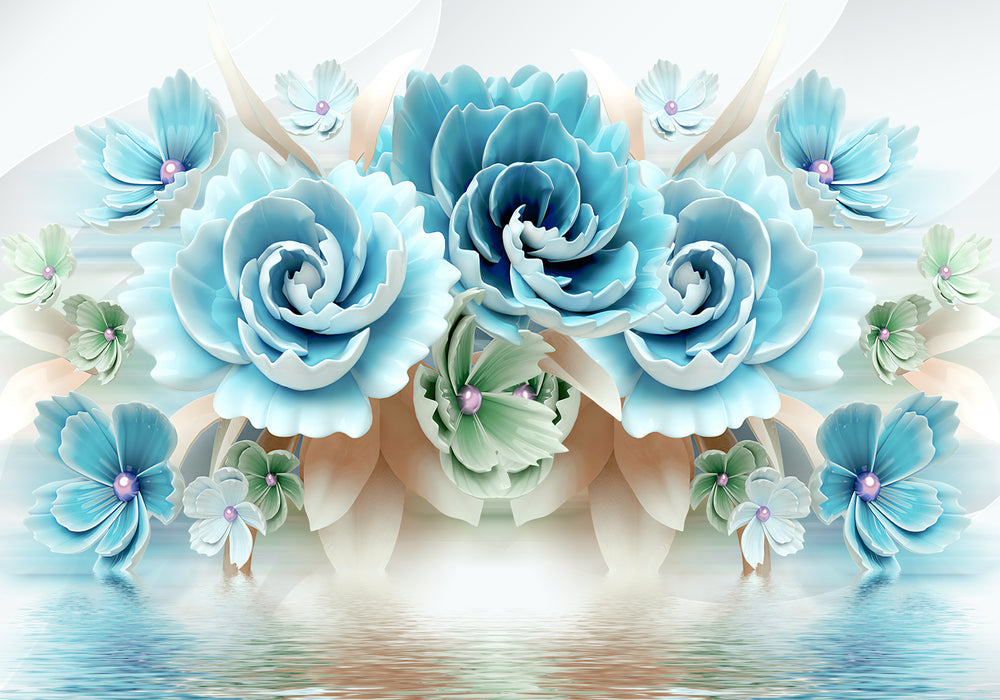 Blue & White 3D Floral Design Home Decor Premium Quality Poster Print Choose Your Sizes