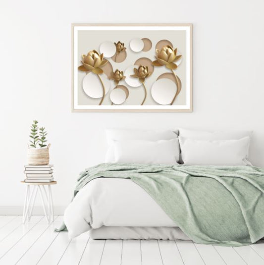 Gold & White 3D Floral Design Home Decor Premium Quality Poster Print Choose Your Sizes