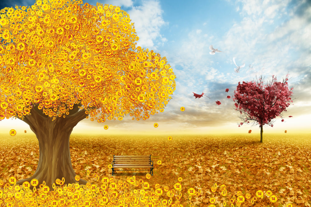 Yellow Tree & Heart Shaped Trees Design Home Decor Premium Quality Poster Print Choose Your Sizes