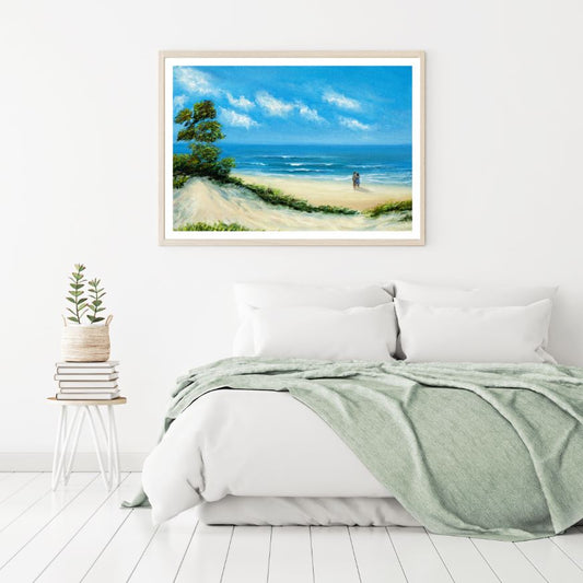 Couple on Beach Oil Painting Home Decor Premium Quality Poster Print Choose Your Sizes