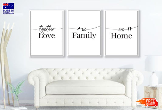 3 Set of Love Family Home Quote B&W Design High Quality Print 100% Australian Made Wall Canvas Ready to Hang