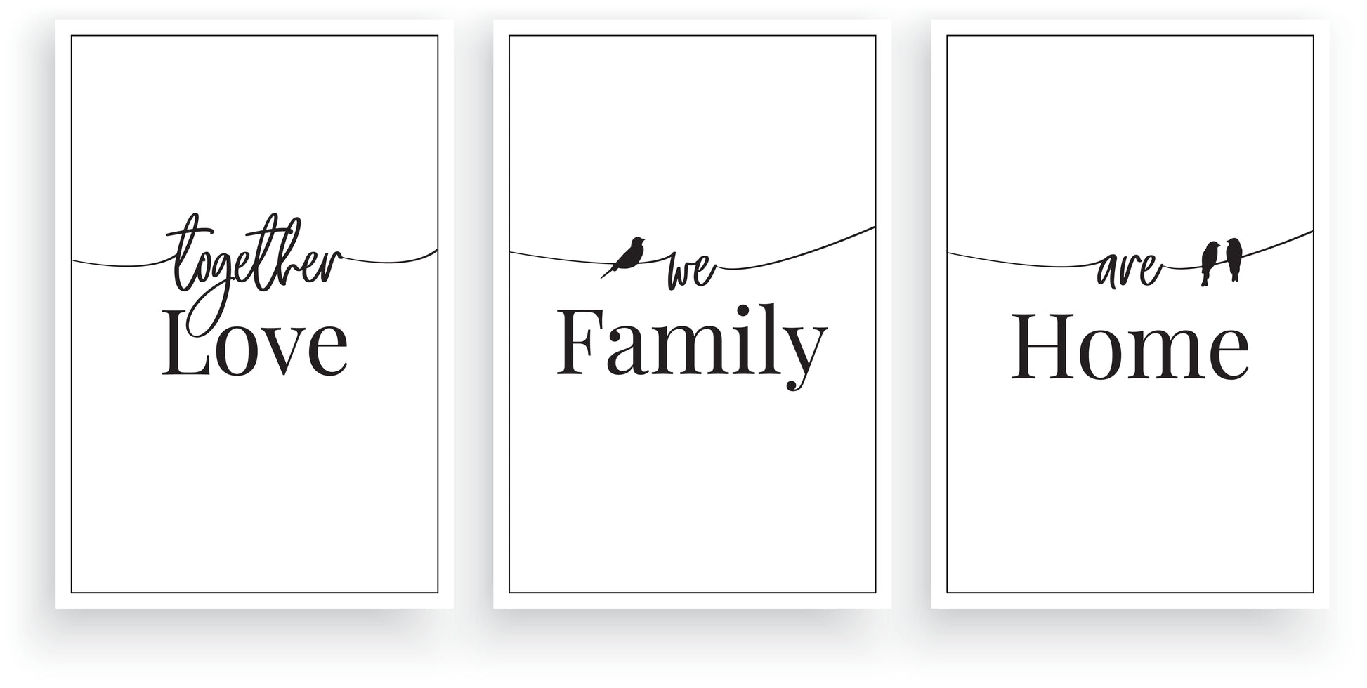 3 Set of Love Family Home Quote B&W Design High Quality Print 100% Australian Made Wall Canvas Ready to Hang