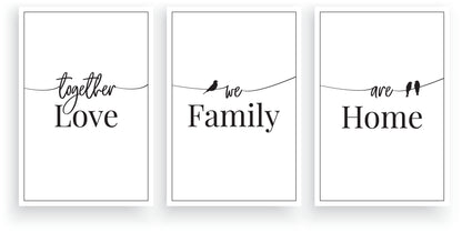 3 Set of Love Family Home Quote B&W Design High Quality Print 100% Australian Made Wall Canvas Ready to Hang