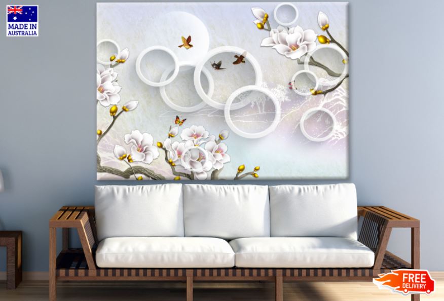 Birds & Flowers with Circle 3D Design Print 100% Australian Made