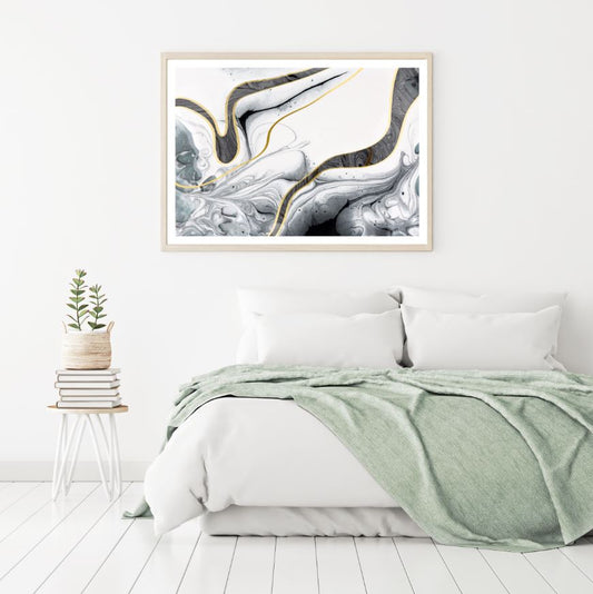 Gold Grey & White Abstract Design Home Decor Premium Quality Poster Print Choose Your Sizes