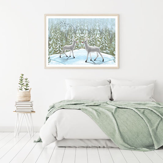 Reindeers in Forest Painting Home Decor Premium Quality Poster Print Choose Your Sizes