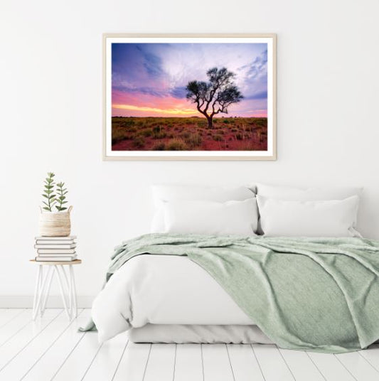 Tree in Field at Sunset Scenery Photograph Home Decor Premium Quality Poster Print Choose Your Sizes