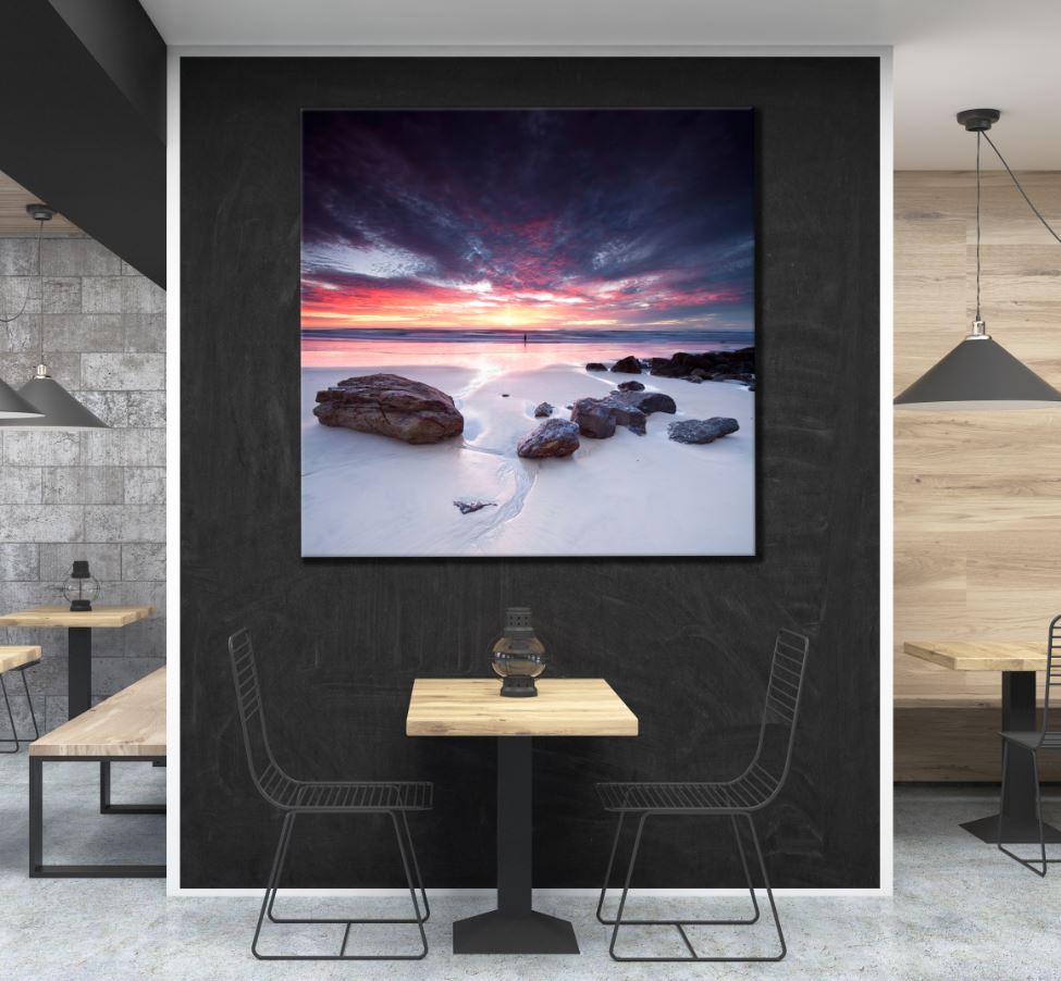 Square Canvas Sea with Rocks Sunset Photograph High Quality Print 100% Australian Made