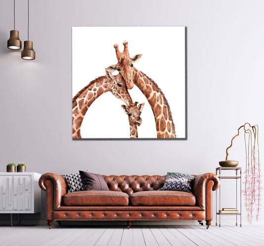 Square Canvas Giraffe Family Watercolor Art High Quality Print 100% Australian Made