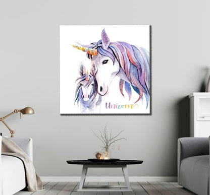 Square Canvas Unicorns Watercolor Painting High Quality Print 100% Australian Made