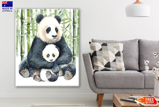 Panda & Baby Watercolor Painting Print 100% Australian Made