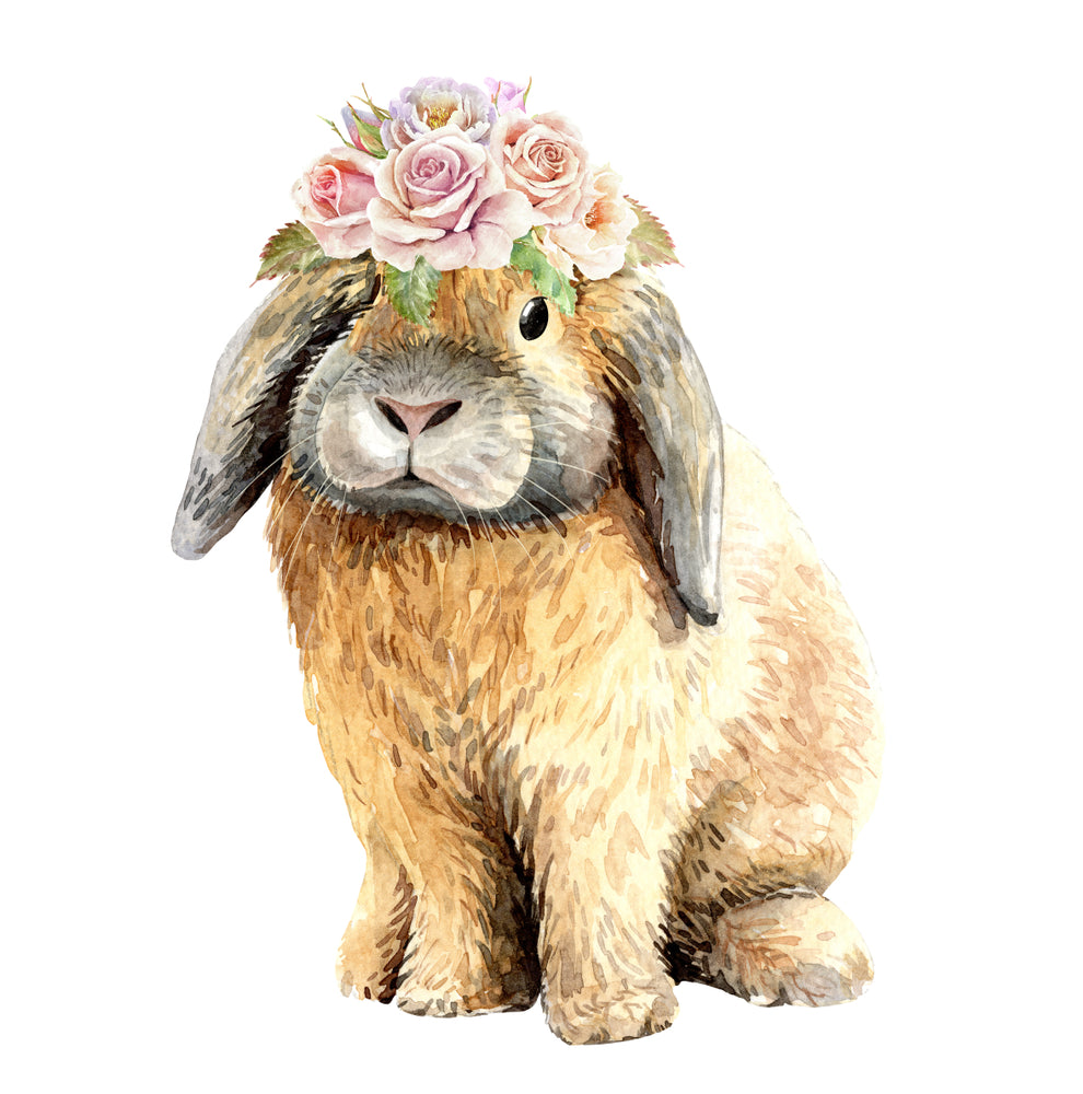 Square Canvas Rabbit with Floral Headdress Watercolor Painting High Quality Print 100% Australian Made