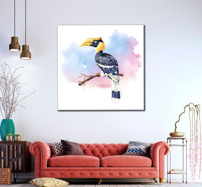 Square Canvas Great Hornbill Bird Watercolor Painting High Quality Print 100% Australian Made