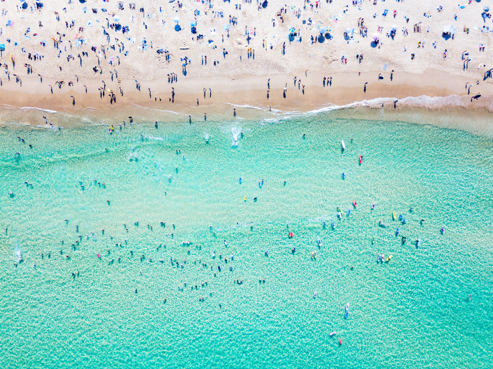 Square Canvas Busy Beach Aerial View Photograph High Quality Print 100% Australian Made