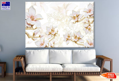 Gold & White 3D Floral Design Print 100% Australian Made