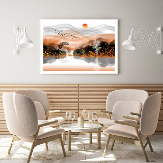 Sunset Nature Scenery Watercolor Painting Home Decor Premium Quality Poster Print Choose Your Sizes