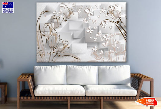 Gold & White 3D Floral Design Print 100% Australian Made