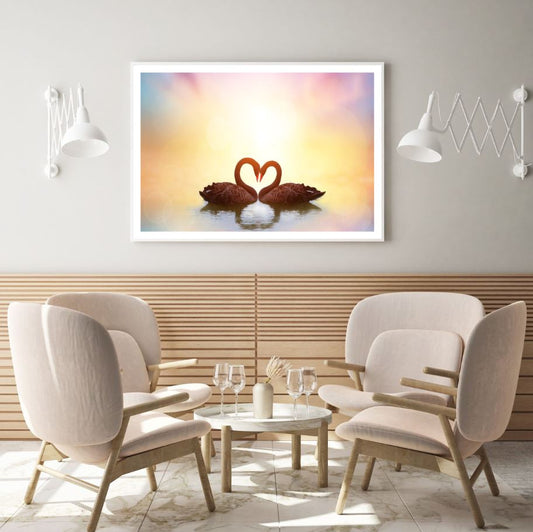 Swans on Lake Sunset Scenery View Home Decor Premium Quality Poster Print Choose Your Sizes