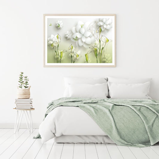 White & Green Floral Design Home Decor Premium Quality Poster Print Choose Your Sizes