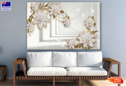 3D Gold & White Floral Design Print 100% Australian Made