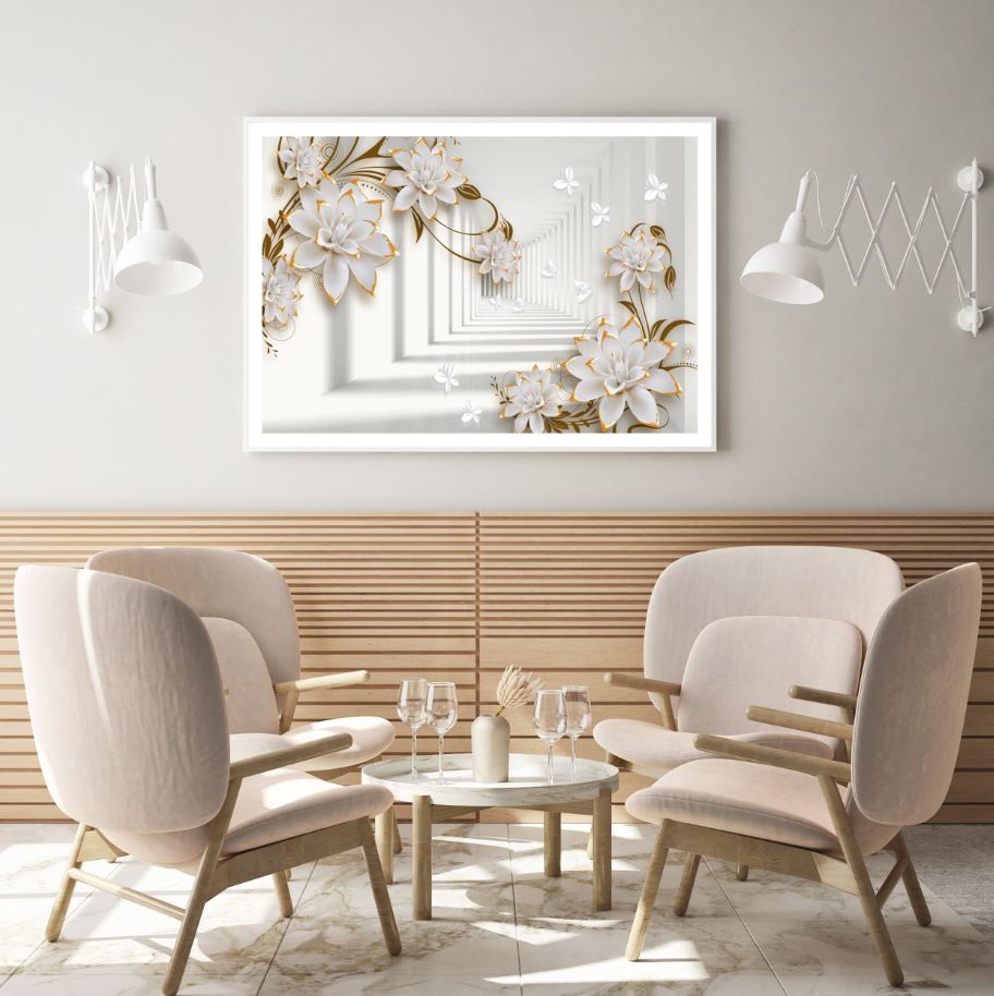 3D White & Gold Floral Design Home Decor Premium Quality Poster ...