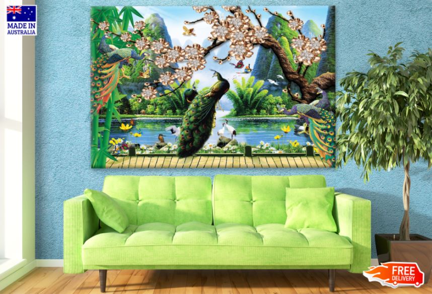 Birds Near Lake 3D Painting Print 100% Australian Made