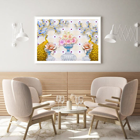 Peacocks & Flowers 3D Design Home Decor Premium Quality Poster Print Choose Your Sizes