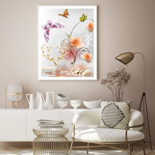 Flowers Butterflies Deers & Swans Design Home Decor Premium Quality Poster Print Choose Your Sizes