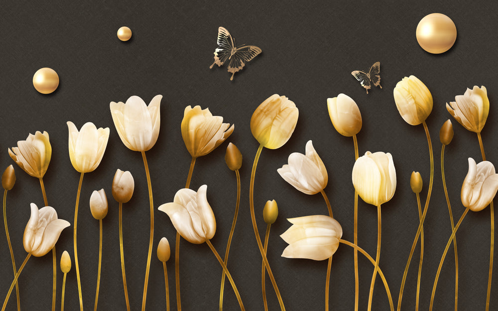 Flowers & Butterflies Golden 3D Design Home Decor Premium Quality Poster Print Choose Your Sizes