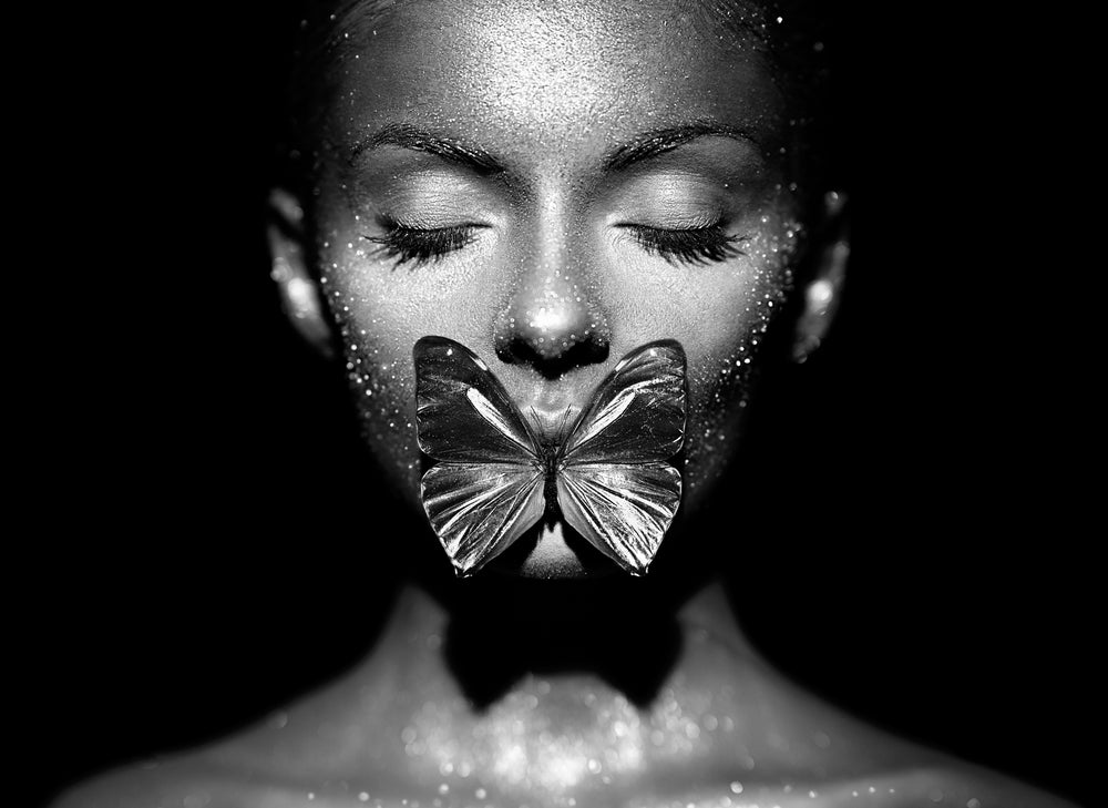 Lady Portrait with Butterflies B&W Photograph Print 100% Australian Made