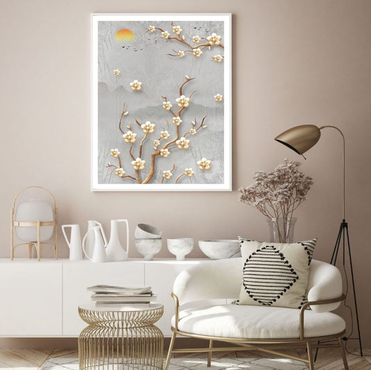 Gold Flower Tree 3D Design Home Decor Premium Quality Poster Print Choose Your Sizes